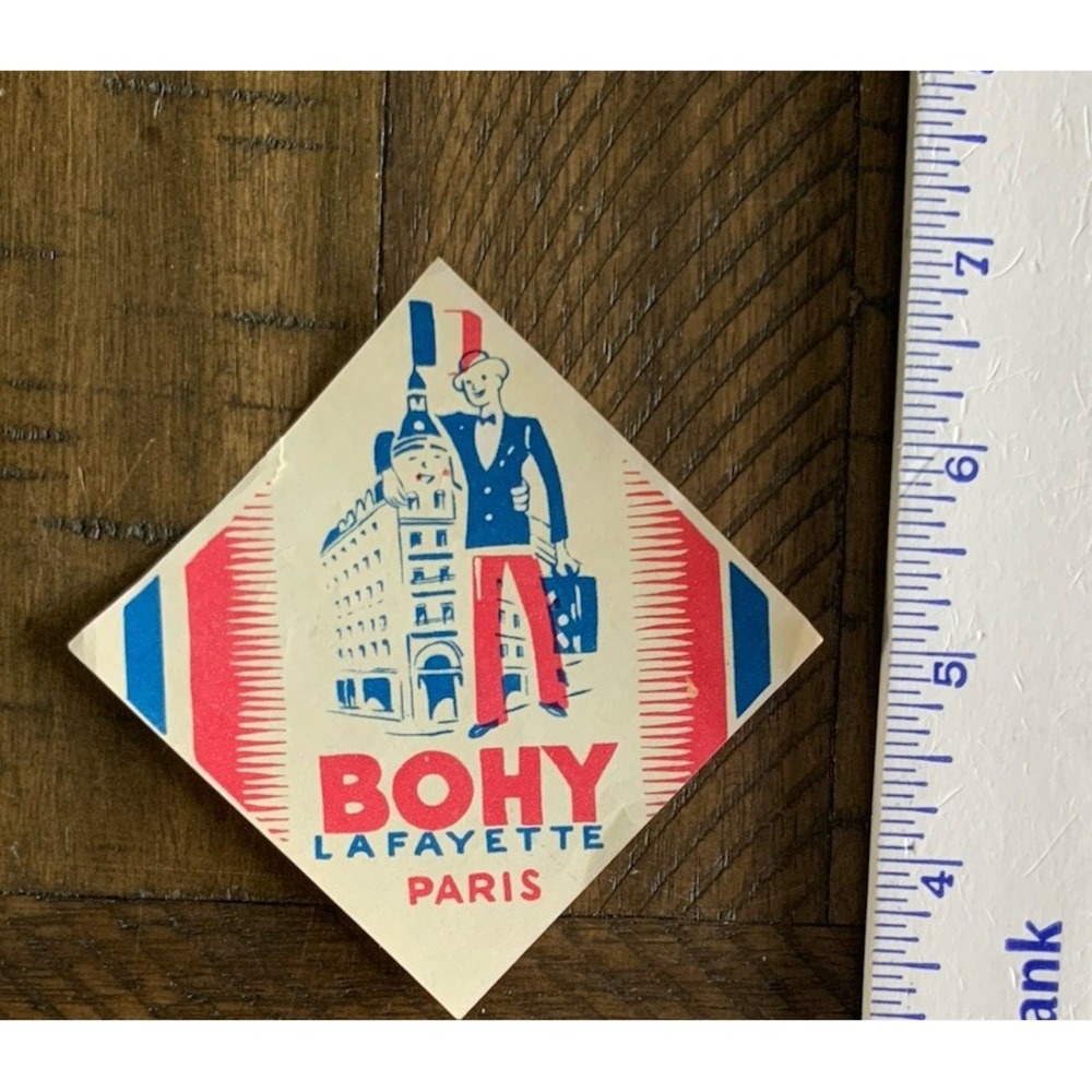 VTG BOHY Lafayette Paris France Suitcase Luggage Label‎ Tag Souvenir Travel Chic